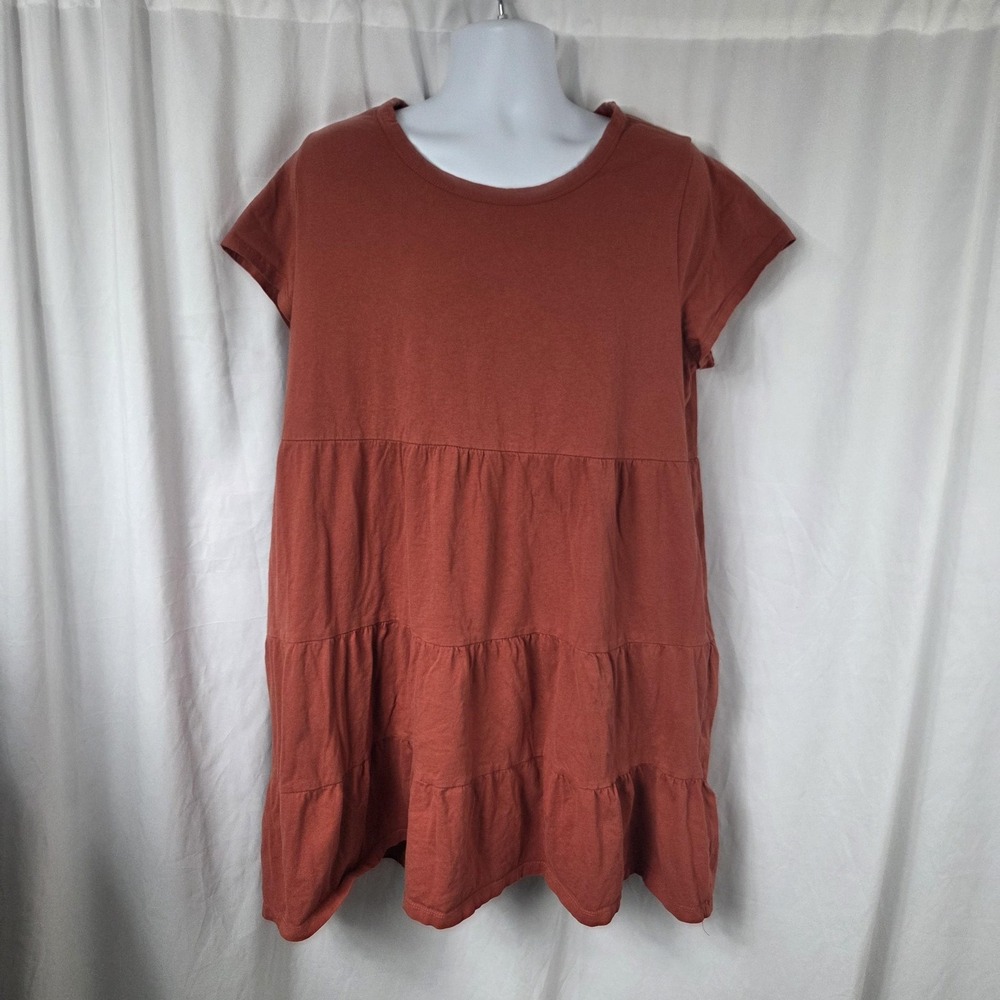 Time And Tru Dress Womens XXL Orange Tiered T-Shirt Short Sleeve Swing